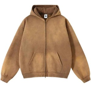 Sweat-shirts à capuche à fermeture éclair en denim délavé de qualité supérieure OEM |   Impression personnalisée |   Vêtements de rue de style vintage - Product Image 2