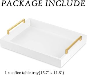 Bandeja de madera blanca brillante personalizada, con asas de Metal, venta al por mayor - Product Image 3
