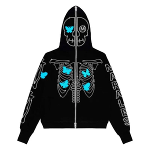 Wholesale Full <b>Zip</b> <b>up</b> <b>Hoodie</b> Rhinestone <b>Graphic</b> Logo Drop Shoulder Full Face Zipper Hoodies - Product Image 5