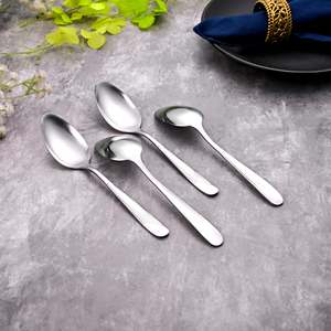 ช้อนสแตนเลสสีเงินมินิมาเจสติก (ชุด 4 ชิ้น) ช้อนผสมชาแบบยาวทันสมัย ดีไซน์กระจกเงา สำหรับใช้ในร้านกาแฟ งานปาร์ตี้ ปลอดภัย ขนาด 15 มล. - Product Image 4