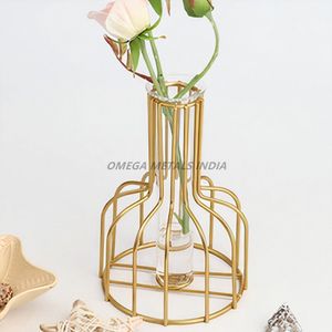 Jarrón de metal redondo de alta calidad en color dorado con material de madera de textura martillada para decoración del hogar conjunto de arreglos florales - Product Image 3