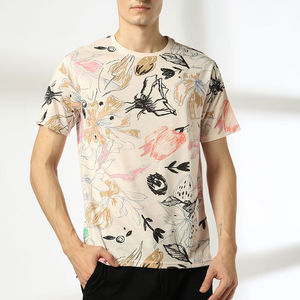 T-shirt vintage à manches courtes en coton 100% de qualité supérieure, coupe classique, tricoté, col en V personnalisé, bordure contrastée, poids lourd, pour homme - Product Image 1