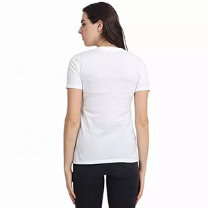 Camisetas con estampado de pantalla personalizada para mujer, ropa informal, camisetas de algodón y poliéster liso de color blanco - Product Image 2