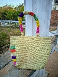 Handmade Waterproof <b>Raffia</b> Tote <b>Bag</b> with Cotton Lining Embroidery Decoration Magnetic Button and Open Closure for Spring/Summer - Product Image 3