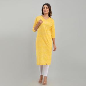 Kurta Recta con Estampado Floral Amarillo para Mujer, Tela Popelina Transpirable-SHKUP1213 - Product Image 1