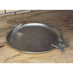 ถาดเสิร์ฟอาหารรูปทรงกลมดีไซน์มาตรฐานถาดโลหะเงินพร้อมที่จับผีเสื้อ - Product Image 1