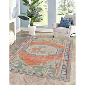 Tapis à motifs floraux bohèmes, tapis imprimé au style délavé, minimaliste, antique, avec poils doux - Product Image 1