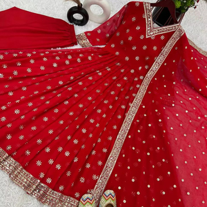 ชุดเดรส Anarkali งานปักลายนูนประดับเลื่อม ผ้าจอร์เจียต์เทียมเนื้อหนา คุณภาพสูง ดีไซน์ล่าสุด สำหรับงานแต่งงาน โดย FabZone - Product Image 1