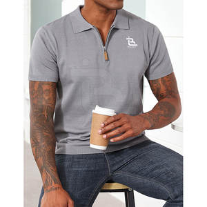 เสื้อโปโลมีซิปแขนสั้นสำหรับผู้ชาย, เสื้อคอตตอน100% เสื้อเจอร์ซี่ลายถักเสื้อตีกอล์ฟลำลองแฟชั่นแบบถักลายพื้น - Product Image 4