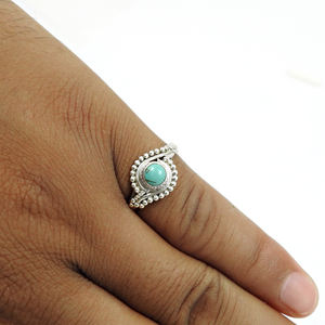 Joyería de piedra natal de diciembre, anillo de forma redonda de piedras preciosas de turquesa Natural de Plata de Ley 925 para usar todos los días, joyería hecha a mano - Product Image 2