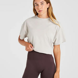 Venta caliente Beige Oversize mujeres atletismo manga corta Camiseta suave ligero y diseñador ajuste relajado gimnasio Fitness entrenamiento camiseta - Product Image 5