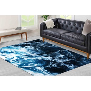 Alfombra con Diseño de Olas del Océano Azul: Alfombra Decorativa con Paisaje Marino, Alfombra Delgada No Tejida - Product Image 3