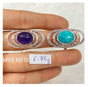 Anillo de Plata de Ley 925 con Amatista y Turquesa, Gema de Corte Oval en Engaste de Bisel, Bonito Diseño, Anillos Finos - Product Image 1