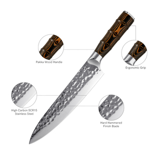 Couteau de chef en acier inoxydable Pakka, manche en bois, couteau de cuisine en forme de bambou, service OEM ODM personnalisé de qualité supérieure, vente en gros - Product Image 3