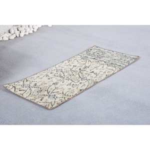 พรมขนสัตว์สีเบจสีดำวินเทจแบบปะต่อแบบชนบทด้านข้างเป็นรูปสี่เหลี่ยมผืนผ้า1.4 3.1ft สำหรับใส่ทางหัวเตียงยางพาราสำหรับฤดูร้อน - Product Image 3