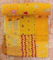 Couvre-lit Kantha en coton brodé avec patchwork indien