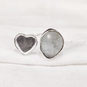 Joyería de piedra áspera, anillo para mujer, aguamarina Natural, piedra preciosa cruda, piedra natal de marzo, joyería de piedra de corazón, anillo de Plata de Ley 925 - Product Image 1