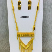 Conjunto de Collar y Pendientes de Cadena con Dijes de Latón, Chapado en Oro, Estilo Árabe, a la Moda para Mujer