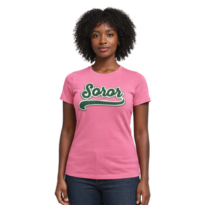 Camiseta Rosa de Hermandad Griega para Mujer, Camiseta Rosa y Verde, Estilo Universitario, Casual, para Uso Diario - Product Image 1