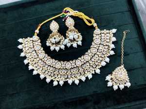 Ensemble de collier vintage Kundan, bijoux indiens, tendance, ensemble de mariage perlé avec boucles d'oreilles à motif de cloche en perles, vente en gros, mode - Product Image 2