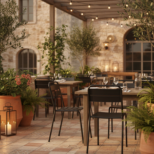 Silla Apilable Industrial de Hierro |   Silla de Bistró Negra AKKU ART AKM-022 con Acabado Metálico, Muebles de Comedor para Exteriores - Product Image 2