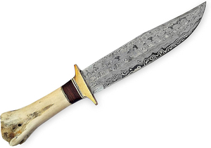 Couteau Bowie en acier Damas fait main avec lame forgée à la main personnalisée, couteau multi-usages fixe avec manche en os, chasse, support OEM - Product Image 5