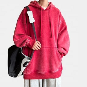Sweat à capuche oversize pour femme en tricot délavé vintage, coupe ample, broderie de logo personnalisée, style rétro streetwear, confortable et durable - Product Image 5