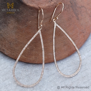 Pave Diamond Solid14K Gold Drop <b>Earrings</b> Handmade Jewelry New Trendy Design <b>Top</b> Quality Diamond Gold <b>Earrings</b> - Product Image 3