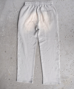 OEM Pantalon évasé de détresse vintage en coton éponge française avec logo en strass personnalisé pantalon de survêtement épais sérigraphié pour hommes - Product Image 5