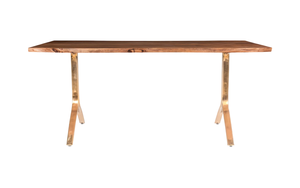 Table de salle à manger de style Yoho industrielle en acacia avec plateau en bois brut et pieds en métal doré, style nordique, pour salle à manger, cuisine, bureau, restaurant - Product Image 2