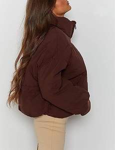 Doudoune fantaisie pour femme avec col haut-Manteau matelassé à fermeture éclair sur le devant, vêtements d'extérieur rembourrés chauds pour l'hiver - Product Image 3