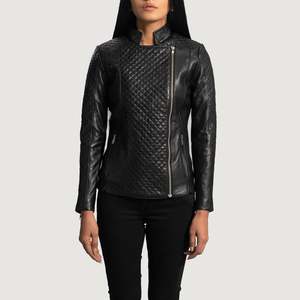 Black <b>Sheepskin</b> & PU Leather Biker & Bomber <b>Jacket</b> for Men Spring & Autumn Quilted with Polyester or Cotton Filling - Product Image 1