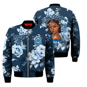 Chaqueta Universitaria Griega de Satén Azul y Blanco para Mujer de la Hermandad Zeta Phi Beta, Bordado de Escudo, Diseño Premium, Forro de Nailon, Ecológica - Product Image 3