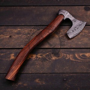 Hacha de Acero de Damasco Hecha a Mano con Mango de Madera de Palisandro, Funda de Alta Calidad, Forjada, Grado Industrial, para Camping, Hacha con Espiga, Personalizable - Product Image 5