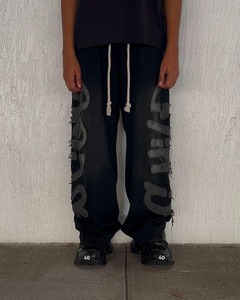 Sudaderas de algodón 100% de peso pesado personalizadas, pantalones de pierna ancha apilados sueltos para correr de alta calidad, pantalones de chándal de hombre acampanados con cordón Vintage - Product Image 4