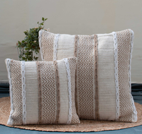 Funda de Cojín de Algodón Orgánico Tejida a Mano, Estilo Boho de Lujo, 20x20 Pulgadas, con Flecos, para Hogar, Hotel, Dormitorio, Sala de Estar, Hecha en India
