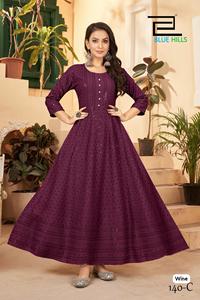Traditional Rayon Party Wear Chikankari Sequence Work Full Flair Anarkali Style <b>Kurti</b> for Women Wear by Export - Product Image 3