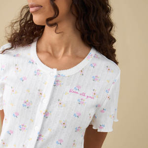 OEM <b>Women's</b> Summer Sleepwear <b>Pajama</b> Set Breathable 100% Cotton All-Over Vibrant Floral Prints Custom Logo Soft Elastic Knitted - Product Image 4