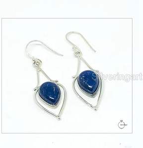 Pendientes de Mujer con Lapislázuli Afgano Natural, Joyería Hecha a Mano para Compromiso o Boda, Plata de Ley 925 - Product Image 1