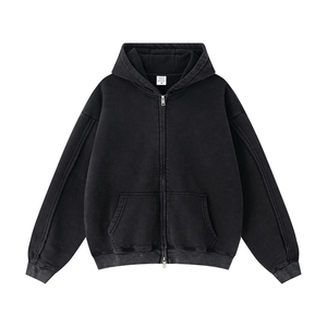 Manteau à capuche avec fermeture éclair complète Épaule tombante Loose Unisex Cotton Men Hoodie for Boy - Product Image 2