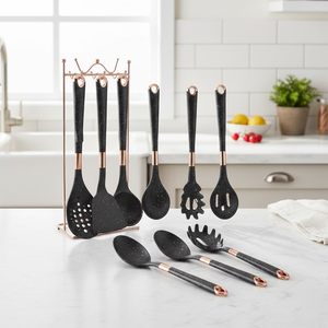 Ensemble de 7 ustensiles de cuisine en silicone importé, manche noir à pois, résistant à la chaleur, sans BPA, pour revêtements antiadhésifs - Product Image 4