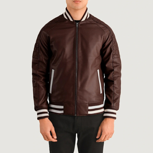 Blousons universitaires d'hiver haut de gamme pour hommes, doublure en soie douce, manches en similicuir, détails côtelés, coupe-vent, respirant, broderie lettre - Product Image 4