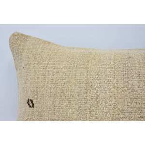 <b>Beige</b> Wool Pillow 16x24 Inch Vintage Floral & Leaf Embroidered <b>Cushion</b> Woven Kantha Square Pattern for Outdoor & Home Sofas - Product Image 2