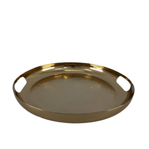 Lot de 2 plateaux de service en aluminium de taille moyenne avec plateau de service de couleur argent nickel martelé pour la vaisselle de maison et de restaurant - Product Image 2