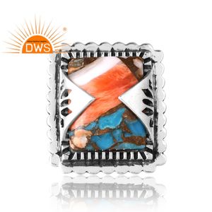 Increíble diseño 925 Plata Natural Mojave cobre púrpura Qyster turquesa anillo de piedras preciosas para mujer fabricante de joyería - Product Image 3