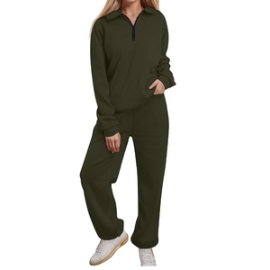 Vente en gros de survêtements de sport d'hiver pour femmes survêtements de jogging à manches longues col à demi-fermeture éclair ensembles respirants en coton solide 2026 - Product Image 1