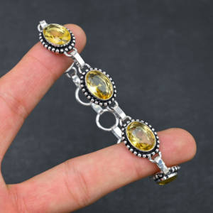 Bracelet en citrine jaune créé en laboratoire fait à la main en argent sterling plaqué IGI certifié bijoux de luxe designer pierres précieuses 7-8 "mariage - Product Image 3