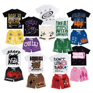 Impresión DTG, venta al por mayor, camisetas, conjunto corto de sudor, conjunto de 2 piezas, conjuntos de camiseta y pantalones cortos para hombre, Camiseta de algodón 100% de gran tamaño lavada para hombre - Product Image 5