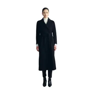 Роскошные длинные женские пальто ручной работы с поясом GAIA длинное пальто из 70% шерсти 30% альпака модная черная рубашка Mangto по лучшей цене