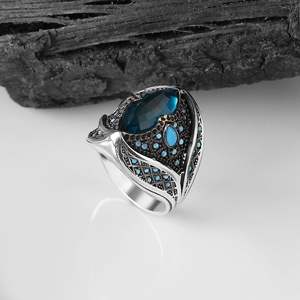 Wholesale Azuris 925 Sterling Silver Men's <b>Ring</b> with Natural Stone Agate Handmade in <b>Turkey</b> VALKH1177 - Product Image 1